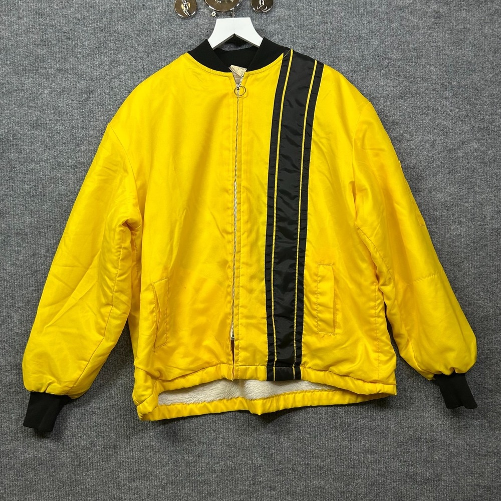 VTG Jacket Casite Bomber Jacket Men's Yellow Black Lined Classic USA Made - XL